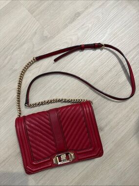 Rebecca Minkoff Red Quilted Leather Crossbody with Gold Chain